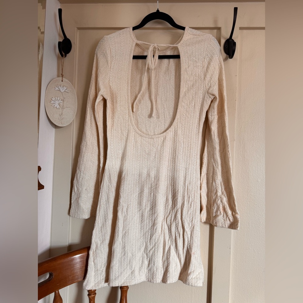 Cream Knit Long Sleeve Tie-Back Dress - Picture 5 of 5
